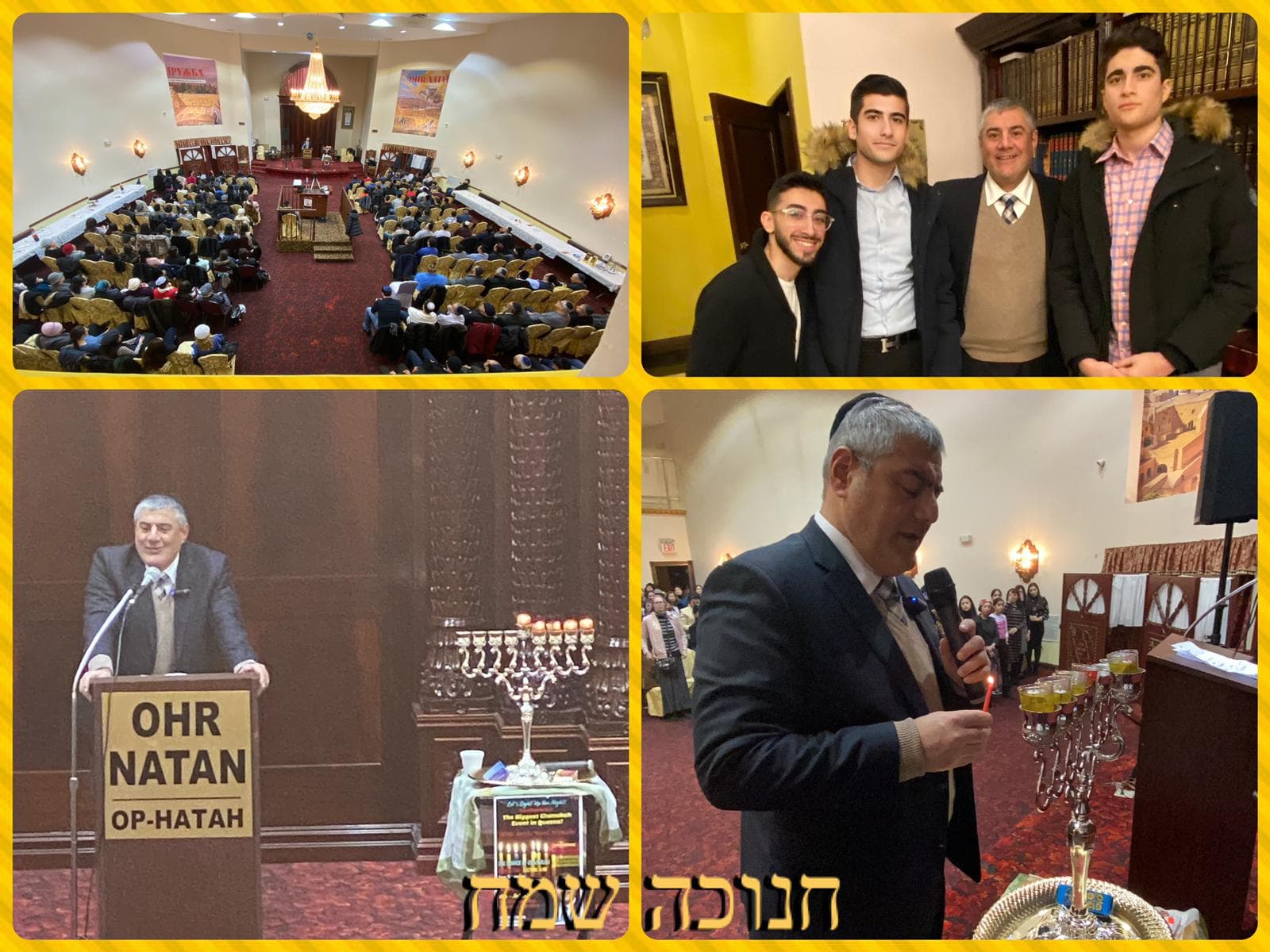 Rabbi Yosef Mizrachi with community members and live lecture scenes